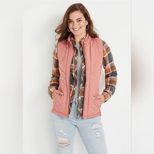 Maurcies Solid Zip Up Vest in Pink, Size XXL